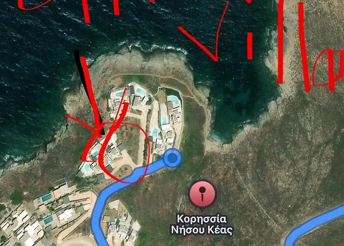 Elli S Seafront Pool Villa, 100 M From Quiet Sandy In Kea, Cyclades *